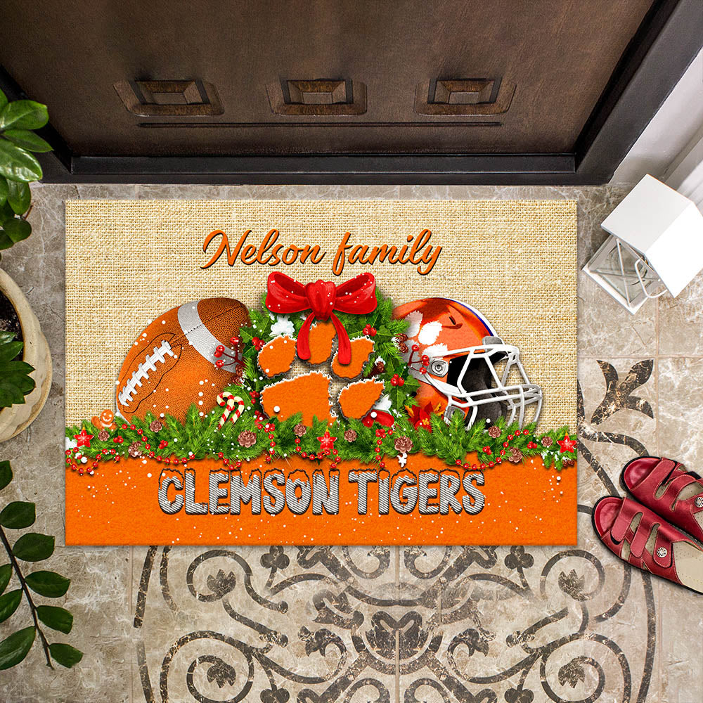Clemson Tigers Doormat Personalized Your Name, Sport Team Doormat, Christmas Gifts For Football Fan, Home Decor ETHY-52726