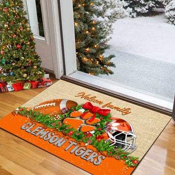 Clemson Tigers Doormat Personalized Your Name, Sport Team Doormat, Christmas Gifts For Football Fan, Home Decor ETHY-52726