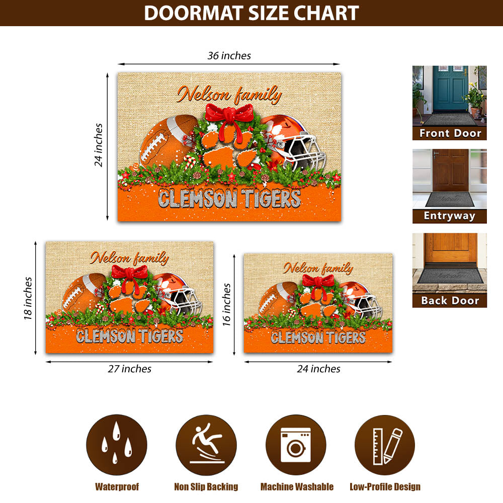 Clemson Tigers Doormat Personalized Your Name, Sport Team Doormat, Christmas Gifts For Football Fan, Home Decor ETHY-52726
