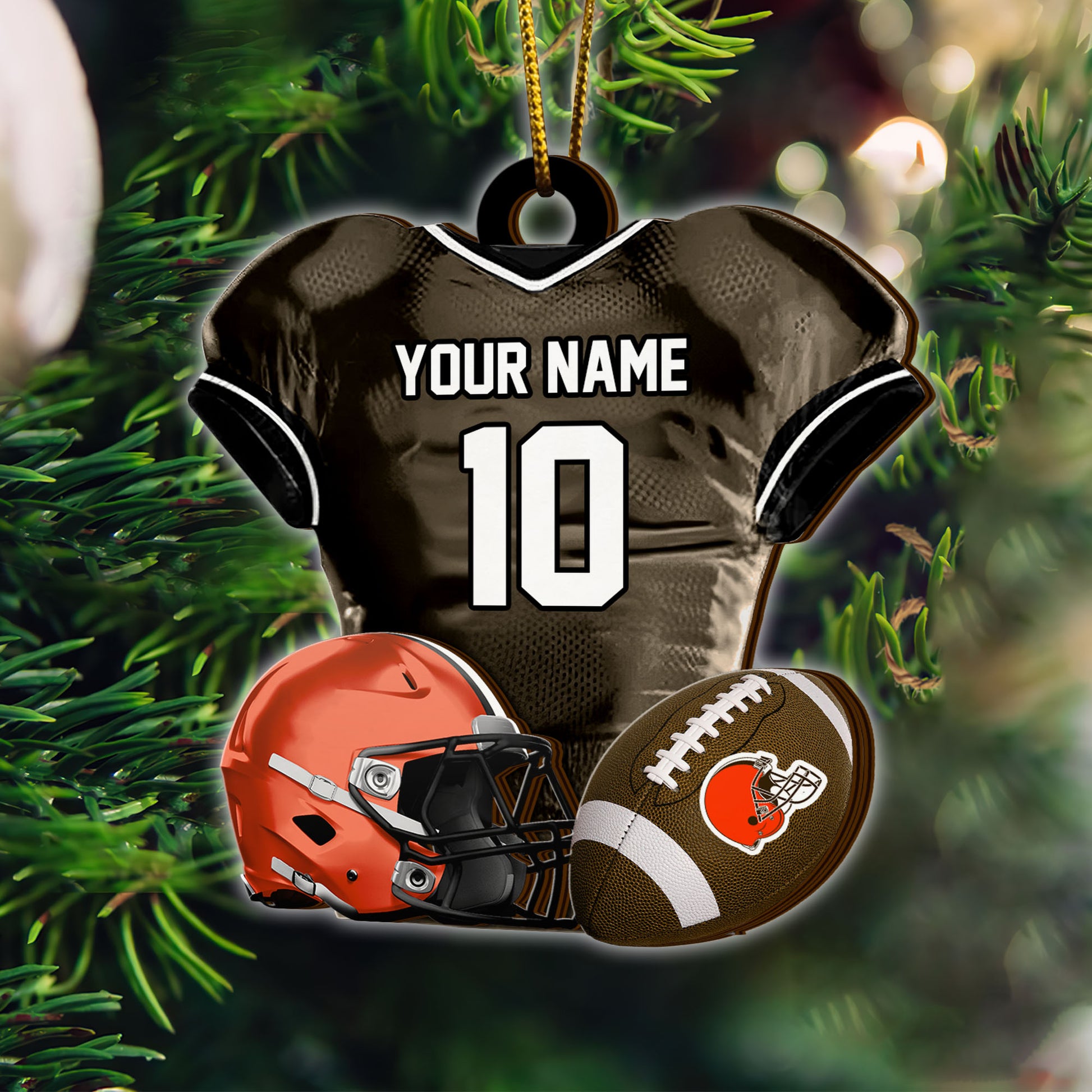 Cleveland Browns 2 Layered Piece Wooden Ornament Custom Name And Number, Sport Team Ornament, Sport Gifts ETRG-52175