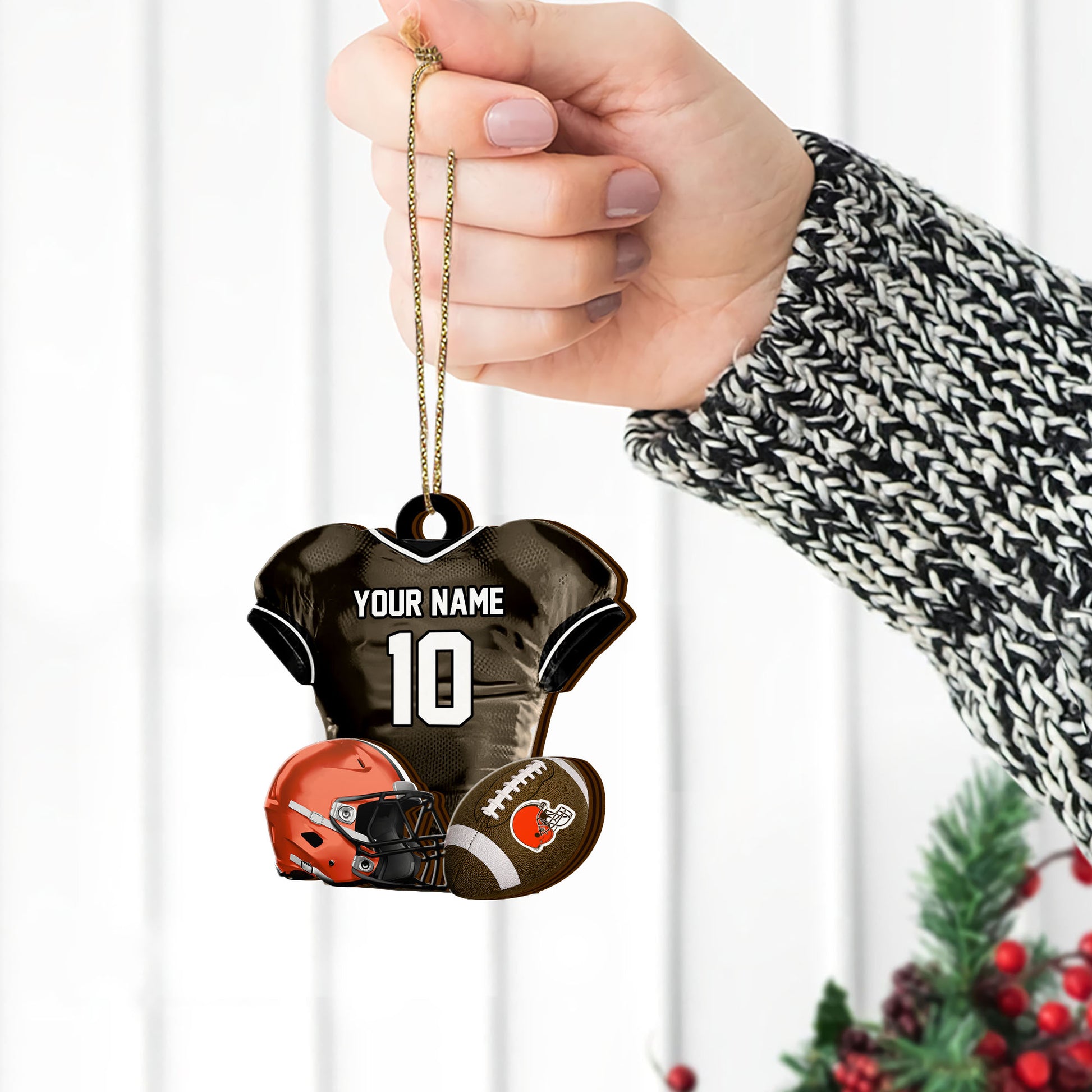 Cleveland Browns 2 Layered Piece Wooden Ornament Custom Name And Number, Sport Team Ornament, Sport Gifts ETRG-52175
