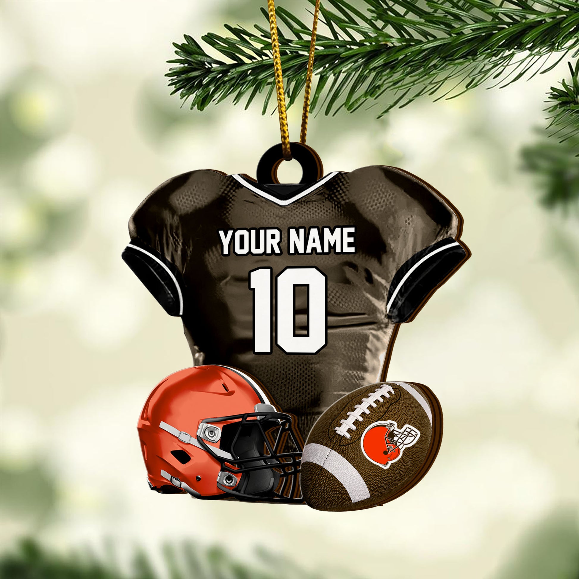Cleveland Browns 2 Layered Piece Wooden Ornament Custom Name And Number, Sport Team Ornament, Sport Gifts ETRG-52175