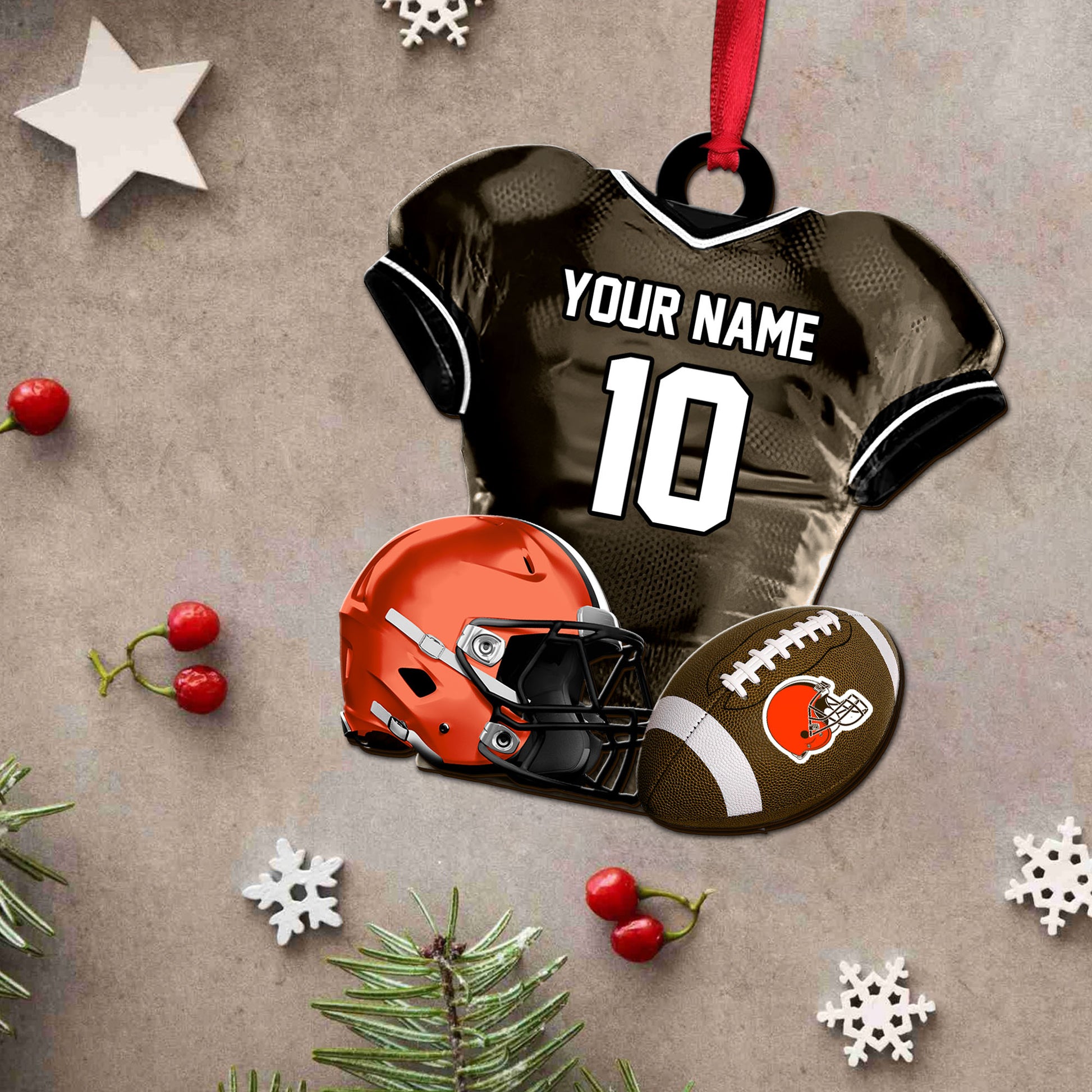 Cleveland Browns 2 Layered Piece Wooden Ornament Custom Name And Number, Sport Team Ornament, Sport Gifts ETRG-52175