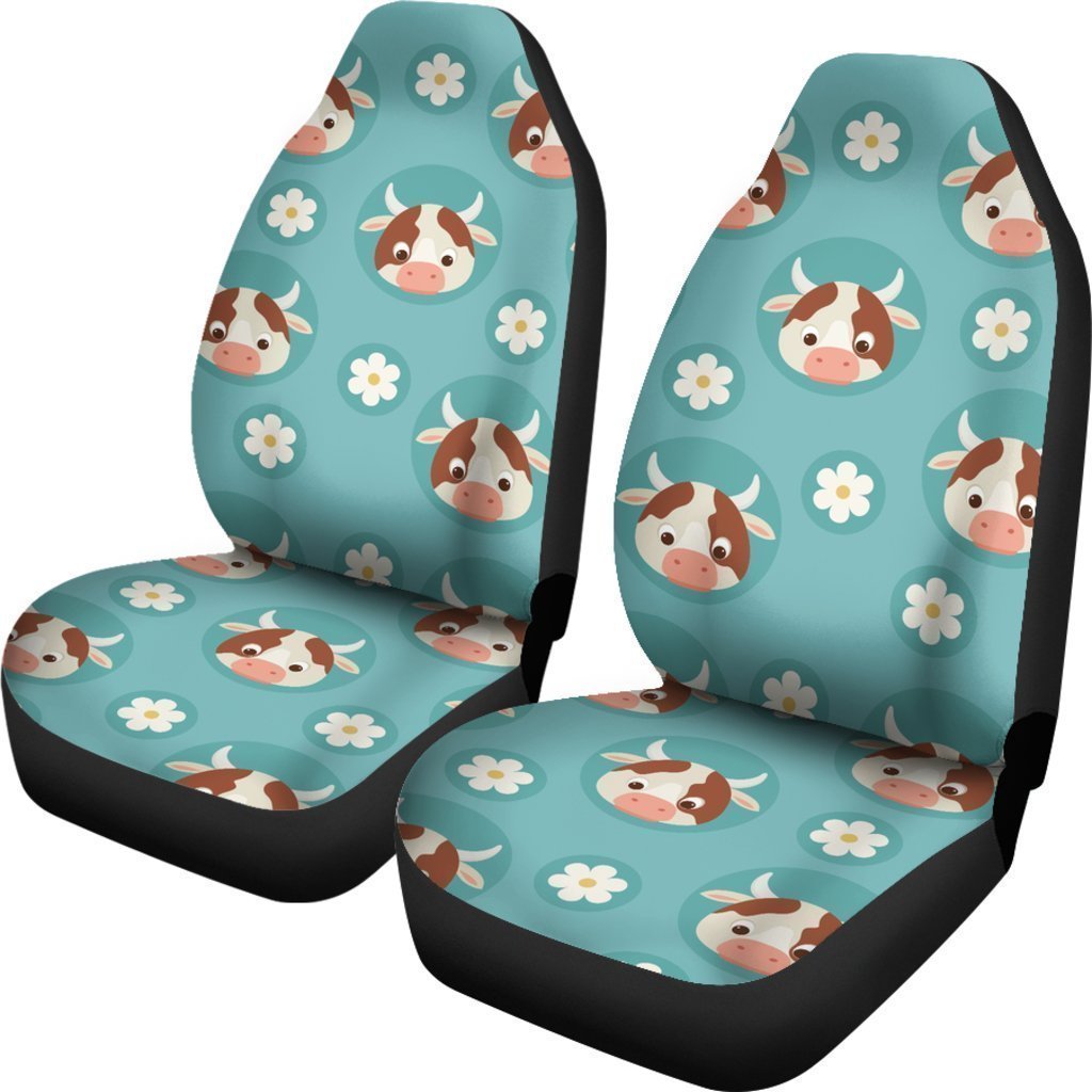 Cute Cow And Daisy Flower Pattern Print Universal Fit Car Seat Covers