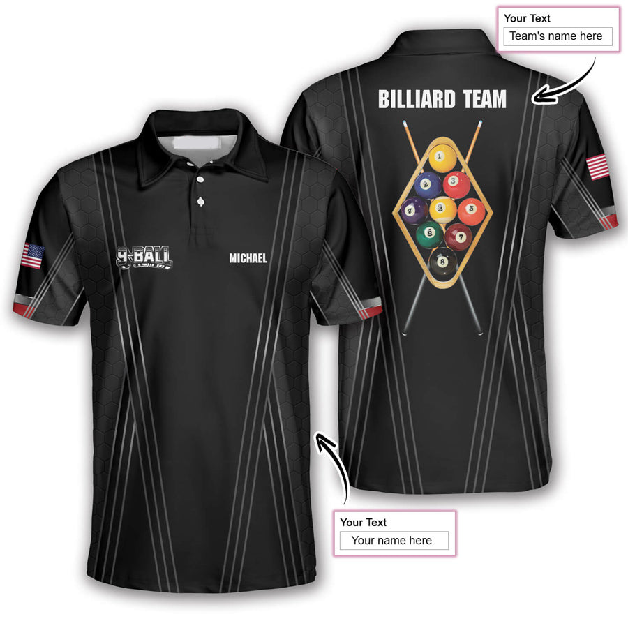 9 Ball Player Custom Billiard Shirts for Men, Custom Billiard ball for Team, Men's Billiard Polo Shirts