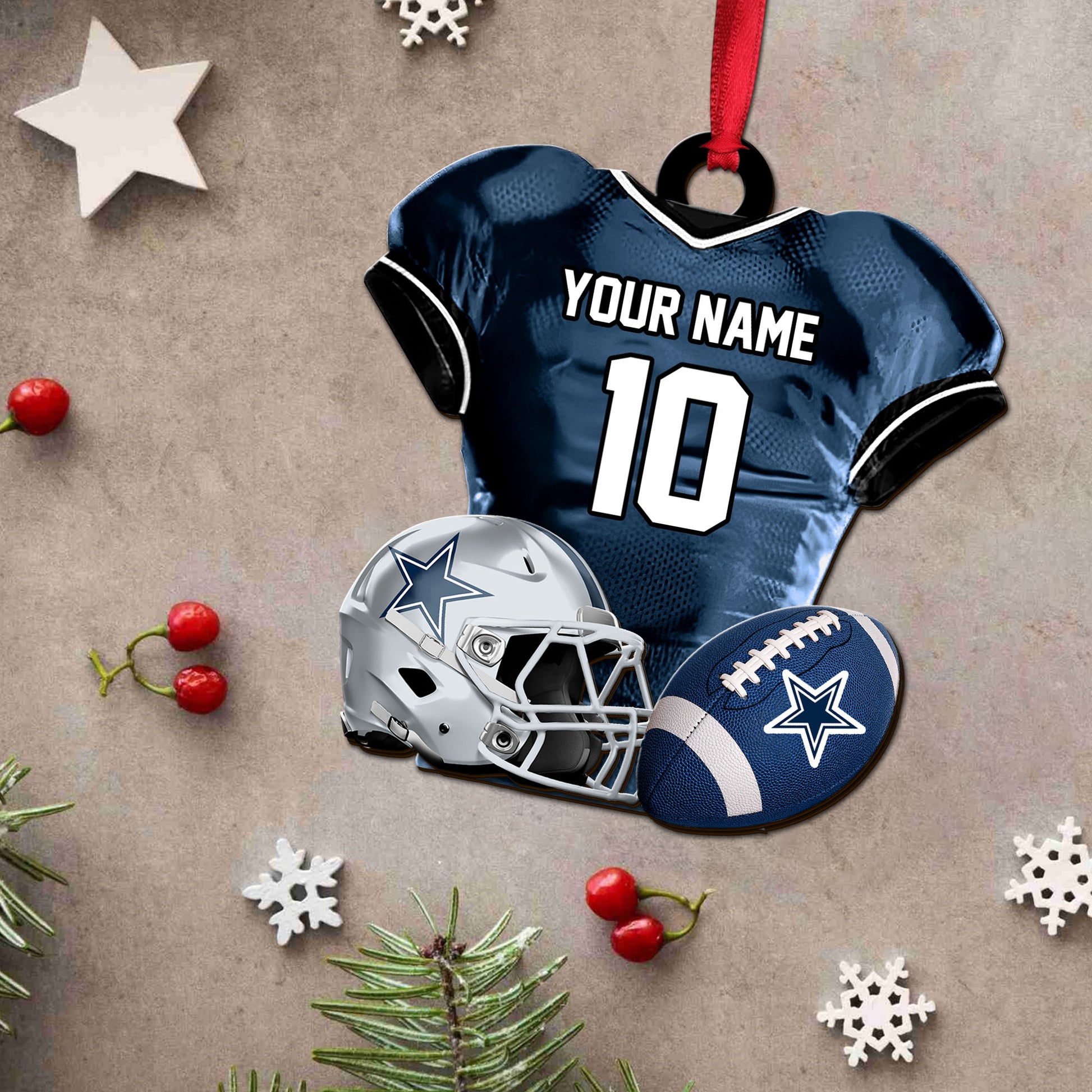 Dallas Cowboys 2 Layered Piece Wooden Ornament Custom Name And Number, Sport Team Ornament, Sport Gifts ETRG-52175