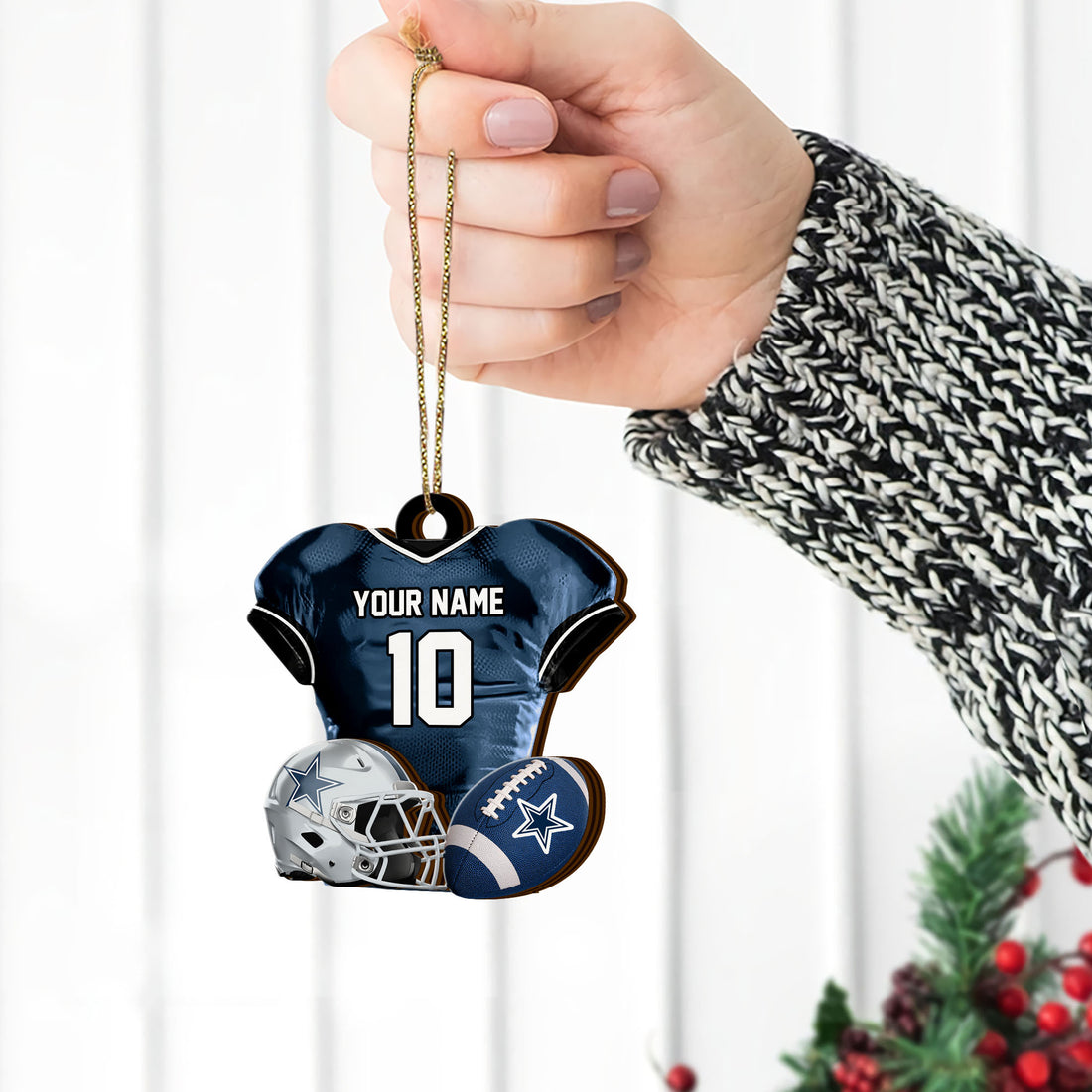 Dallas Cowboys 2 Layered Piece Wooden Ornament Custom Name And Number, Sport Team Ornament, Sport Gifts ETRG-52175