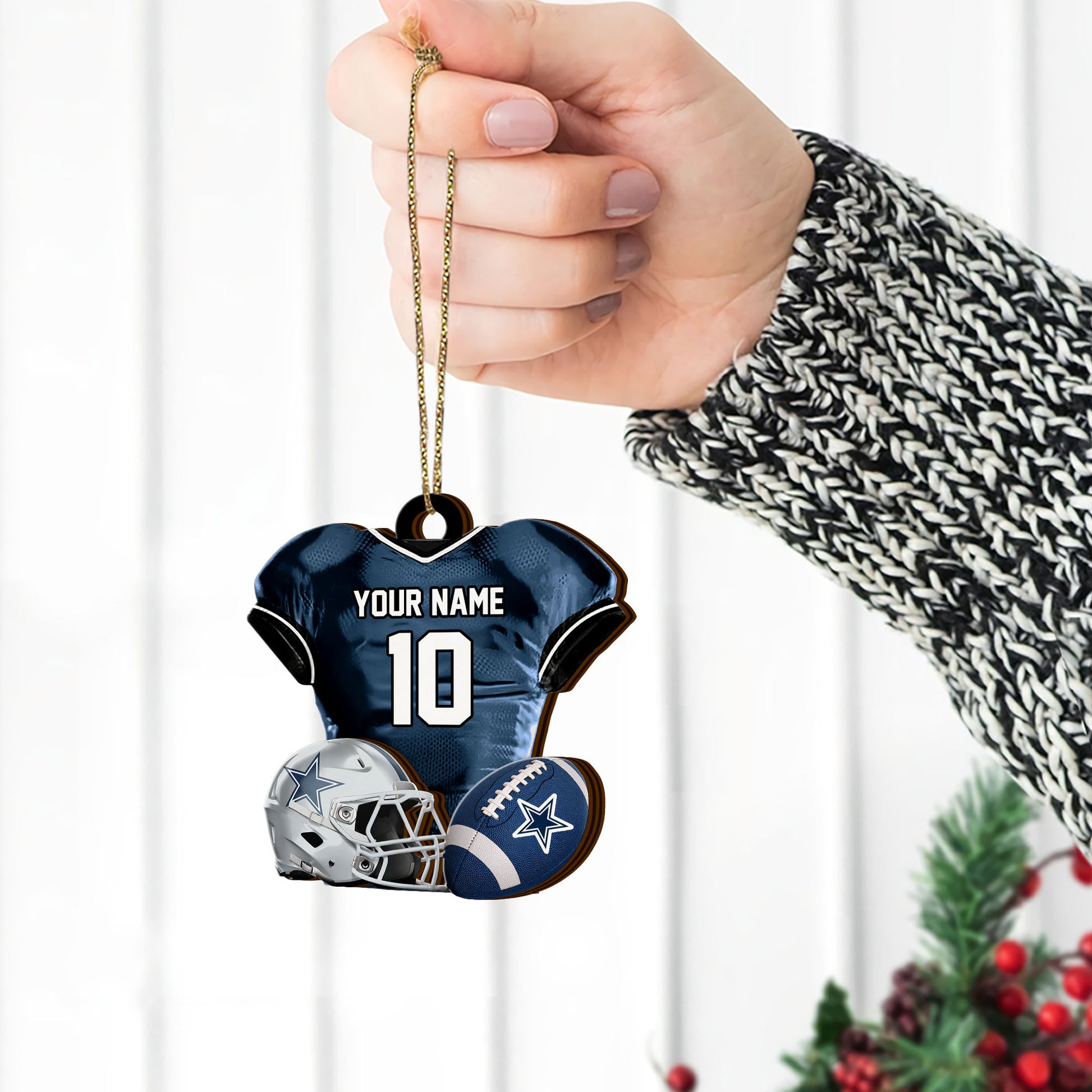 Dallas Cowboys 2 Layered Piece Wooden Ornament Custom Name And Number, Sport Team Ornament, Sport Gifts ETRG-52175