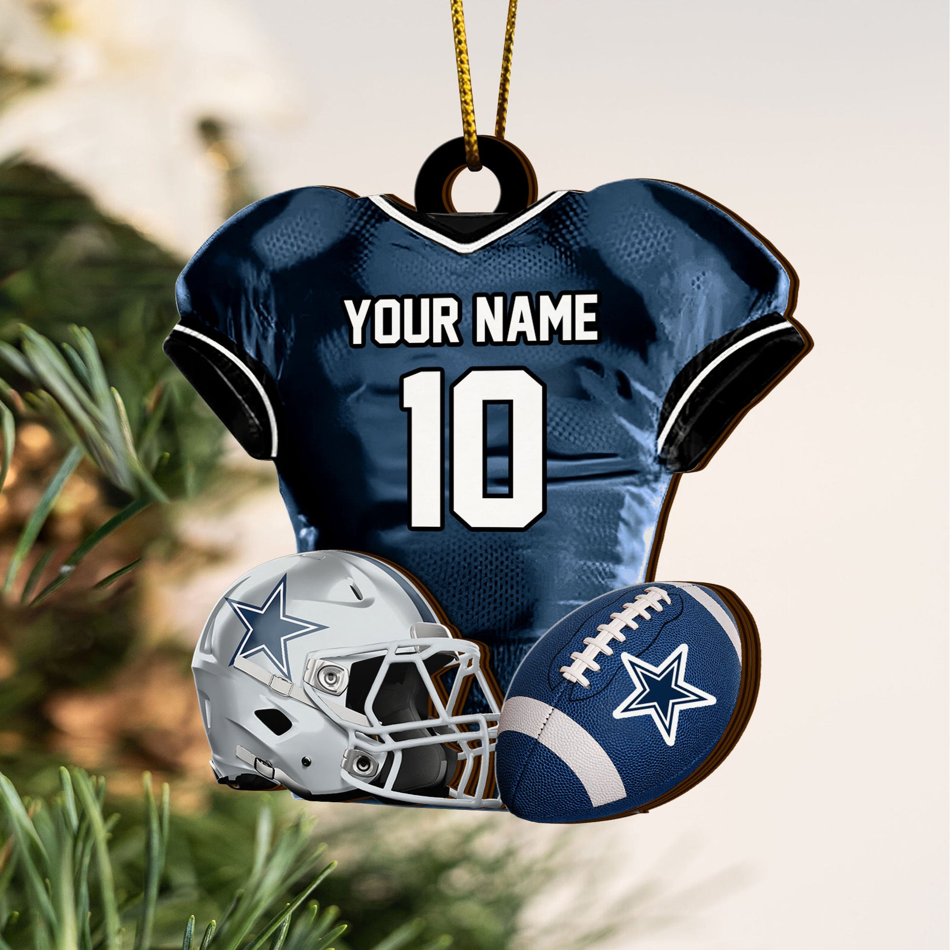 Dallas Cowboys 2 Layered Piece Wooden Ornament Custom Name And Number, Sport Team Ornament, Sport Gifts ETRG-52175