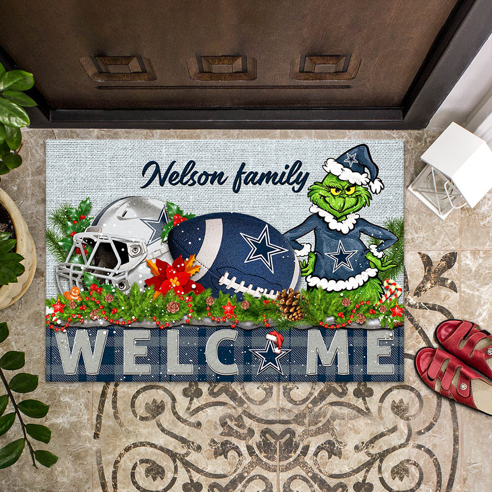 Dallas Cowboys Football Team Doormat Personalized Your Family Name, Sport And Grinch Doormat, Football Lovers Gifts, Home Decorations ETHY-53152