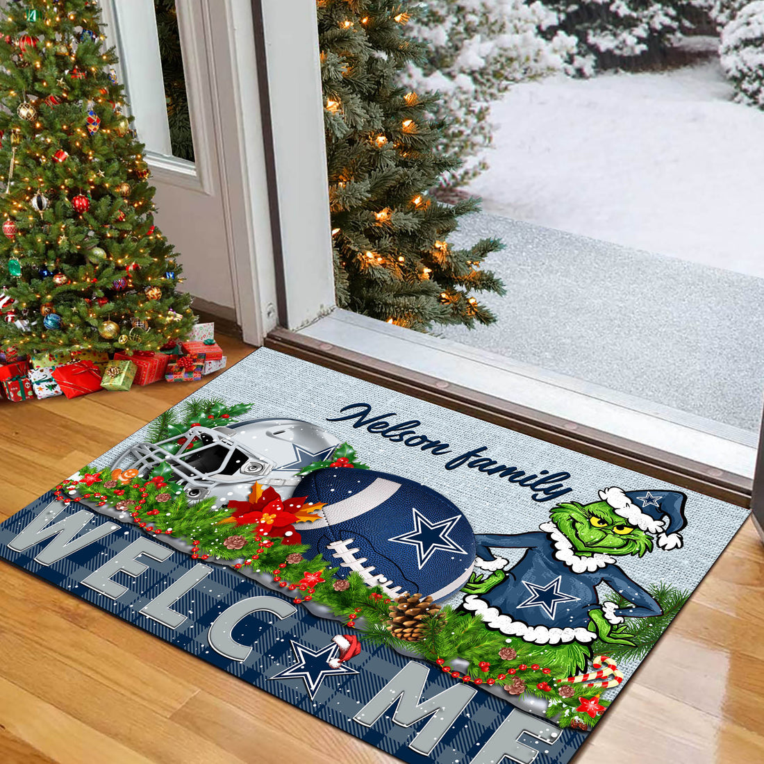 Dallas Cowboys Football Team Doormat Personalized Your Family Name, Sport And Grinch Doormat, Football Lovers Gifts, Home Decorations ETHY-53152