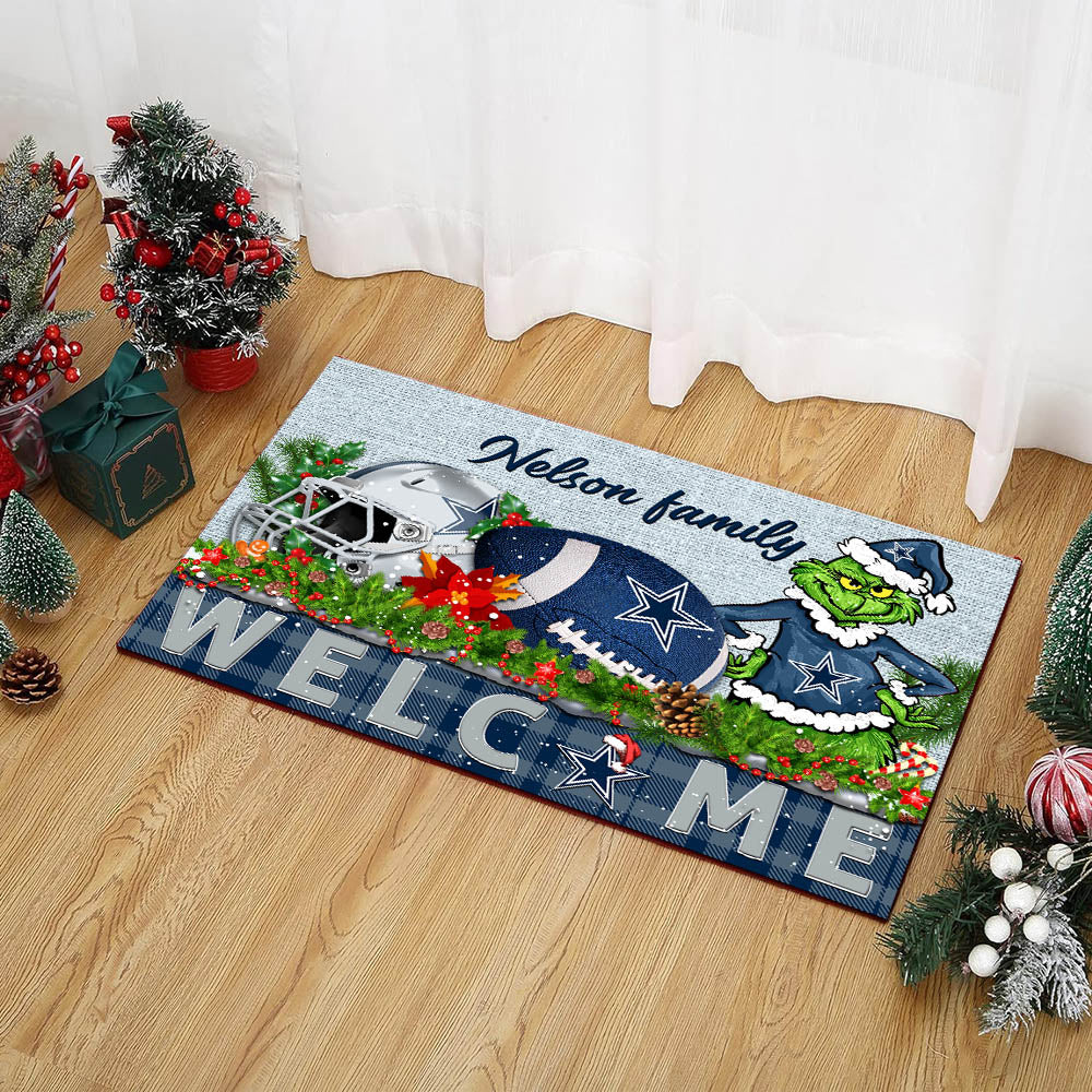 Dallas Cowboys Football Team Doormat Personalized Your Family Name, Sport And Grinch Doormat, Football Lovers Gifts, Home Decorations ETHY-53152