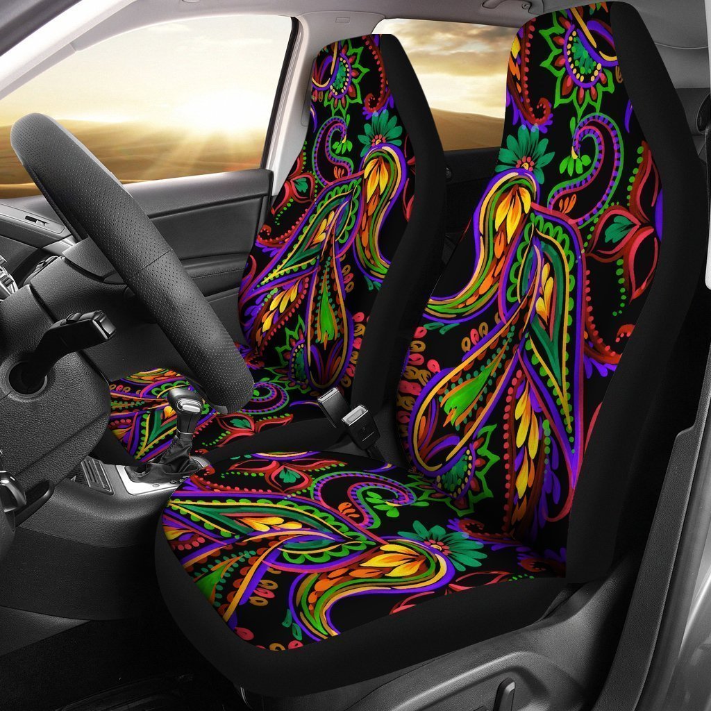 Dark Bohemian Paisley Pattern Print Universal Fit Car Seat Covers GearFrost