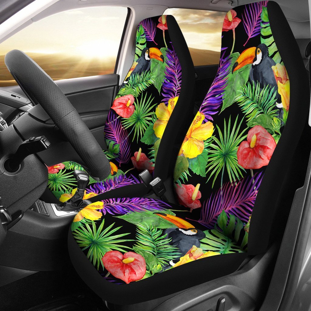 Dark Hawaiian Tropical Pattern Print Universal Fit Car Seat Covers GearFrost