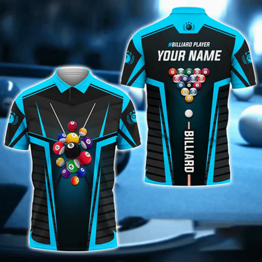 Full color Billiard Balls Personalized Name 3D Polo Shirt, Billiard shirt for men, Gift For Billiard Players