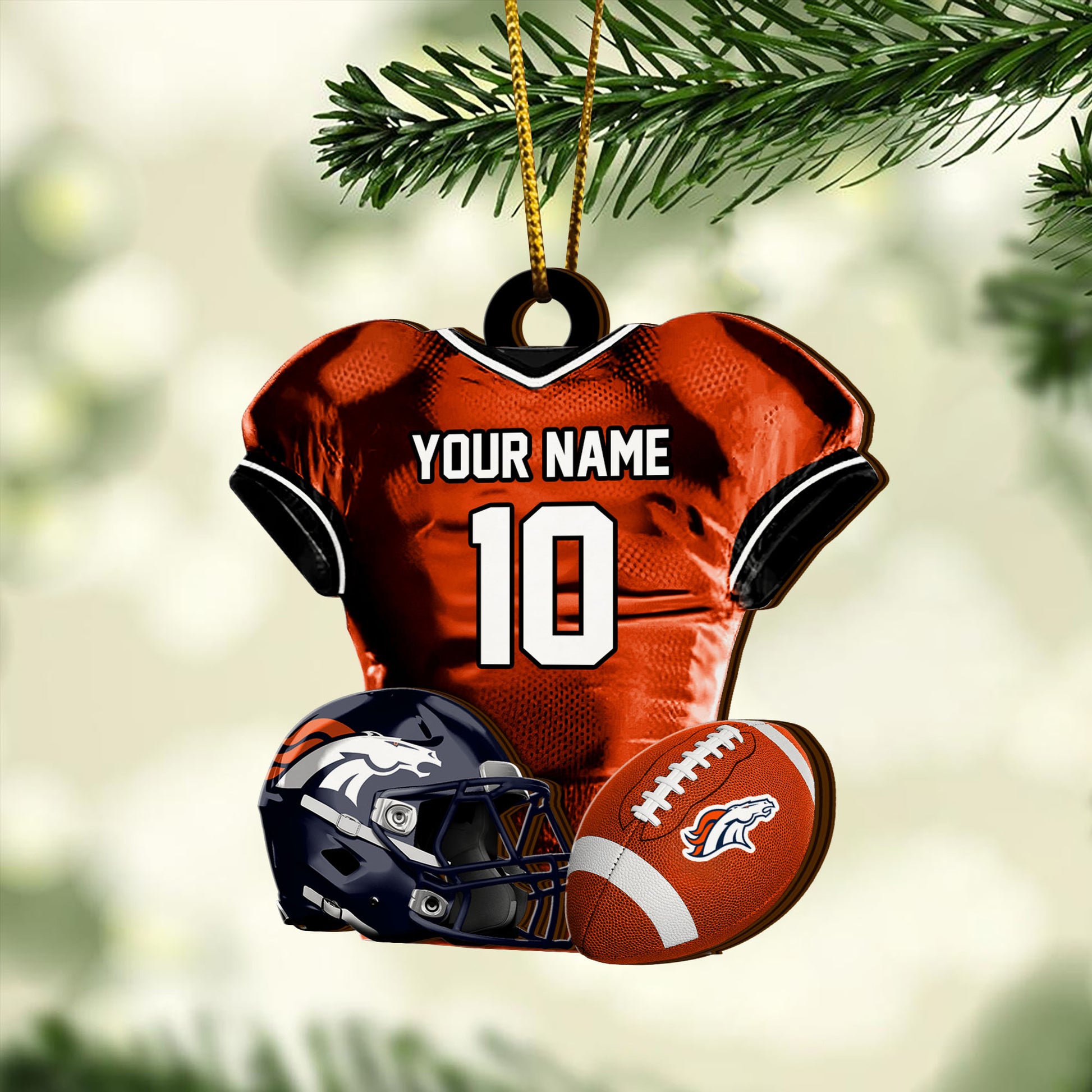 Denver Broncos 2 Layered Piece Wooden Ornament Custom Name And Number, Sport Team Ornament, Sport Gifts ETRG-52175
