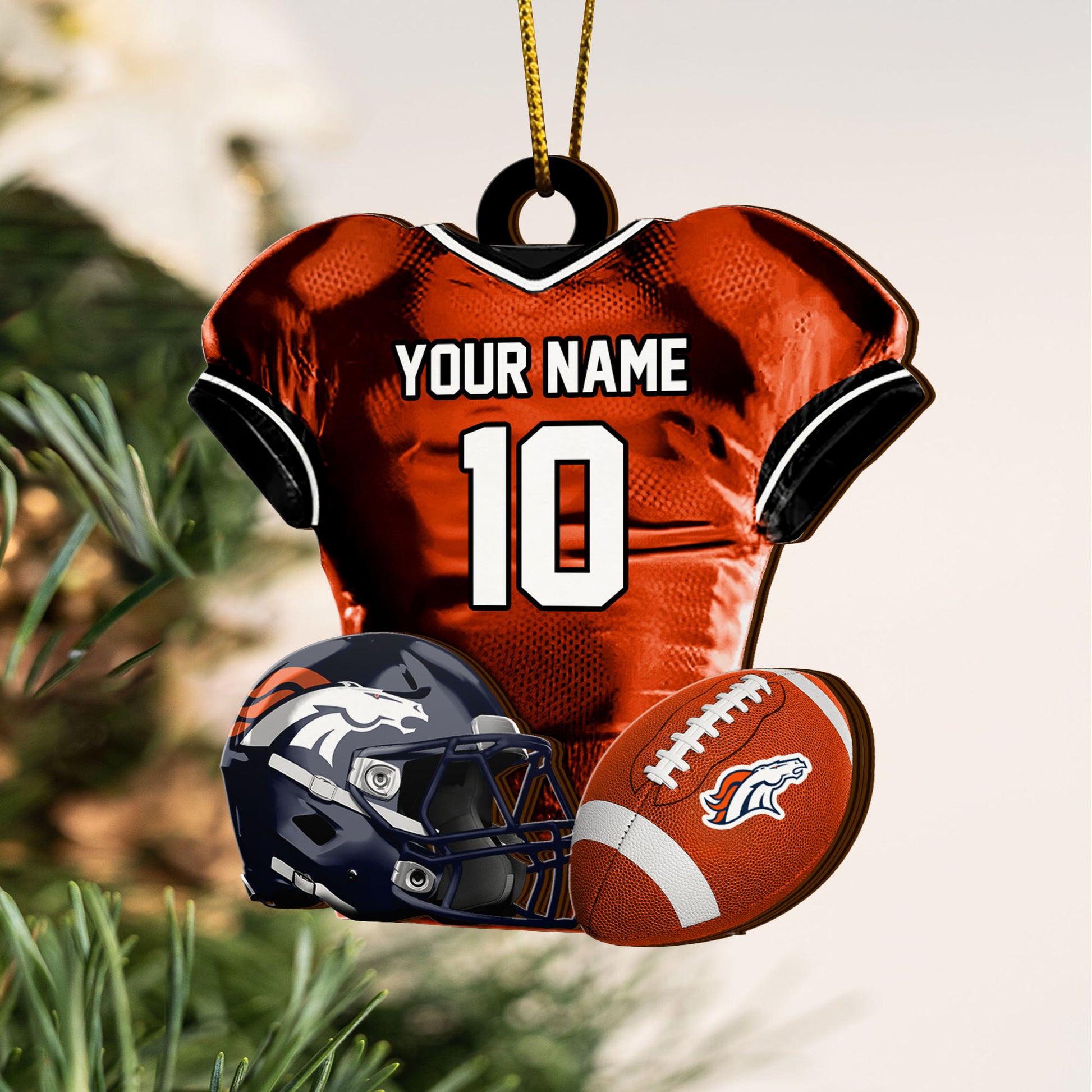 Denver Broncos 2 Layered Piece Wooden Ornament Custom Name And Number, Sport Team Ornament, Sport Gifts ETRG-52175