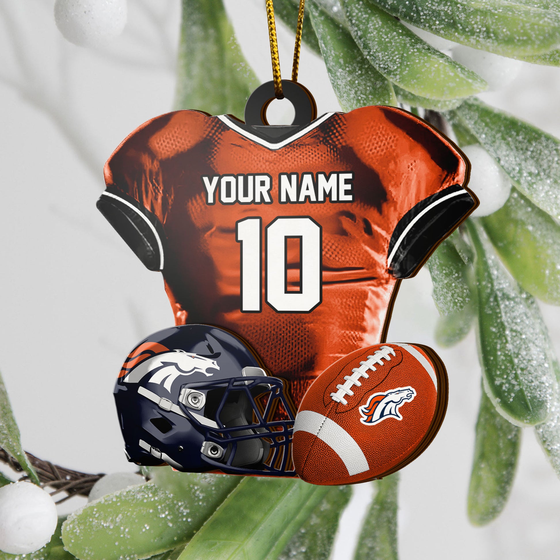 Denver Broncos 2 Layered Piece Wooden Ornament Custom Name And Number, Sport Team Ornament, Sport Gifts ETRG-52175