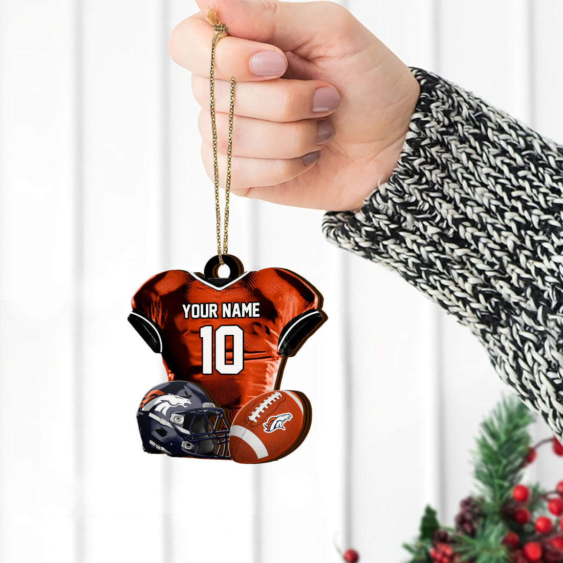 Denver Broncos 2 Layered Piece Wooden Ornament Custom Name And Number, Sport Team Ornament, Sport Gifts ETRG-52175