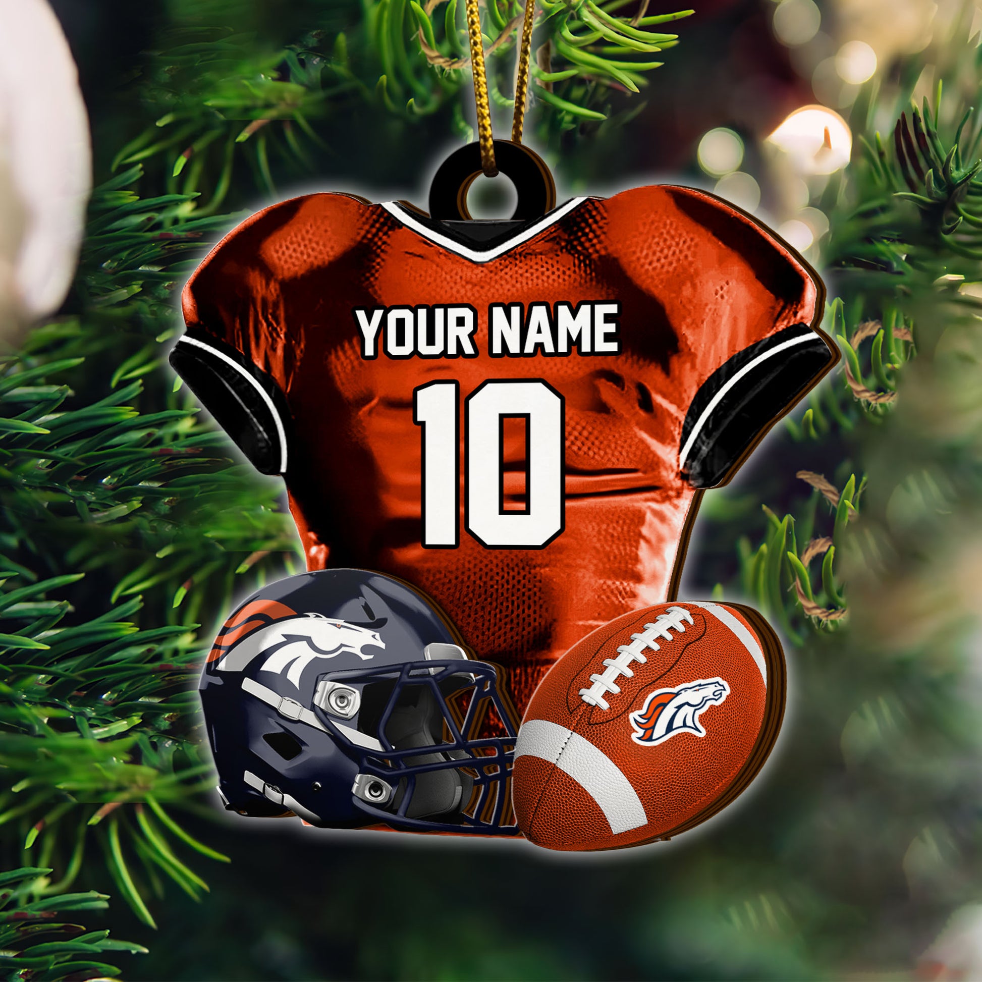 Denver Broncos 2 Layered Piece Wooden Ornament Custom Name And Number, Sport Team Ornament, Sport Gifts ETRG-52175