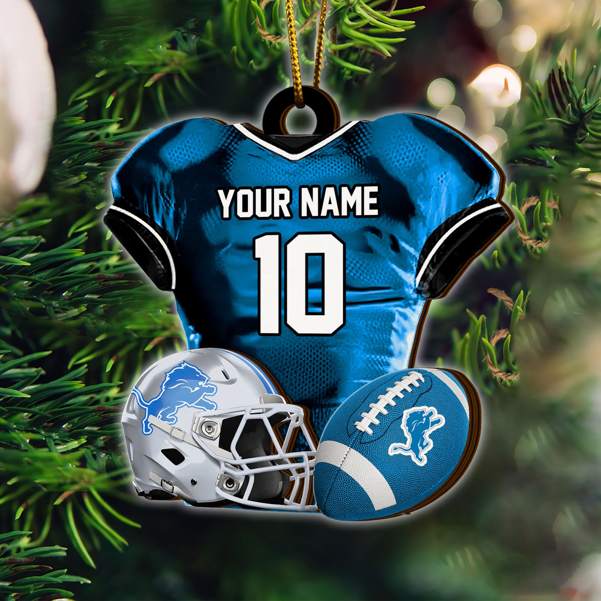 Detroit Lions 2 Layered Piece Wooden Ornament Custom Name And Number, Sport Team Ornament, Sport Gifts ETRG-52175