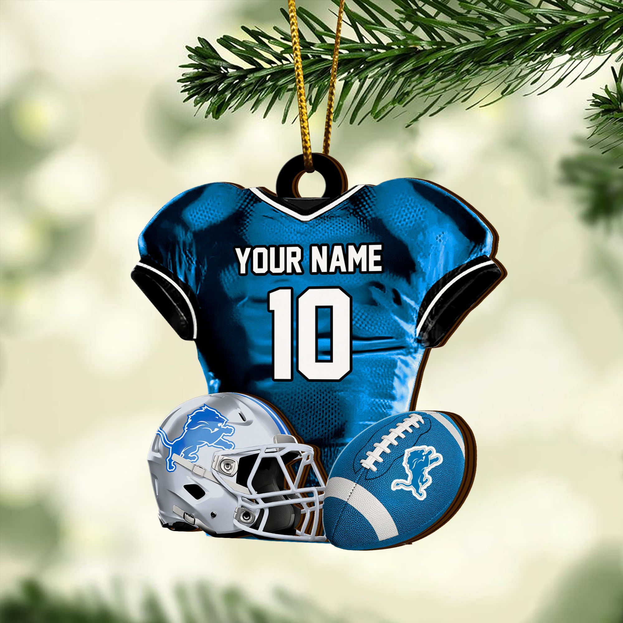 Detroit Lions 2 Layered Piece Wooden Ornament Custom Name And Number, Sport Team Ornament, Sport Gifts ETRG-52175