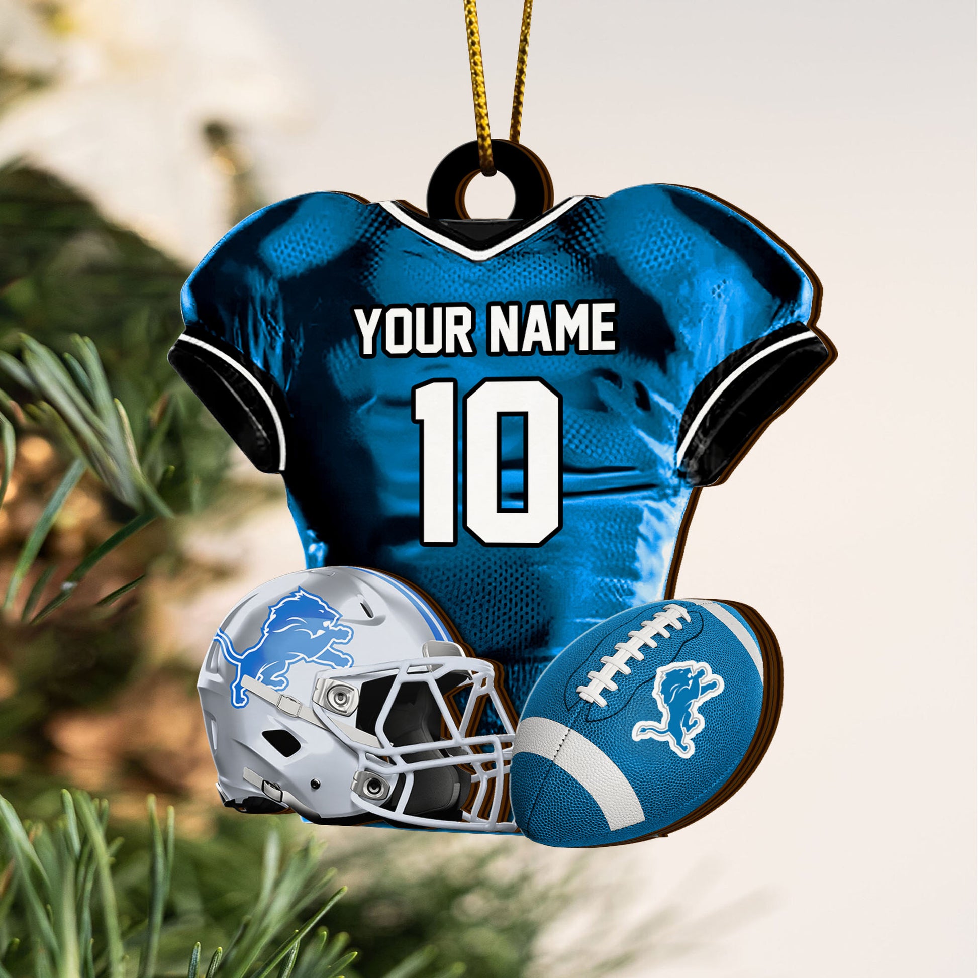 Detroit Lions 2 Layered Piece Wooden Ornament Custom Name And Number, Sport Team Ornament, Sport Gifts ETRG-52175