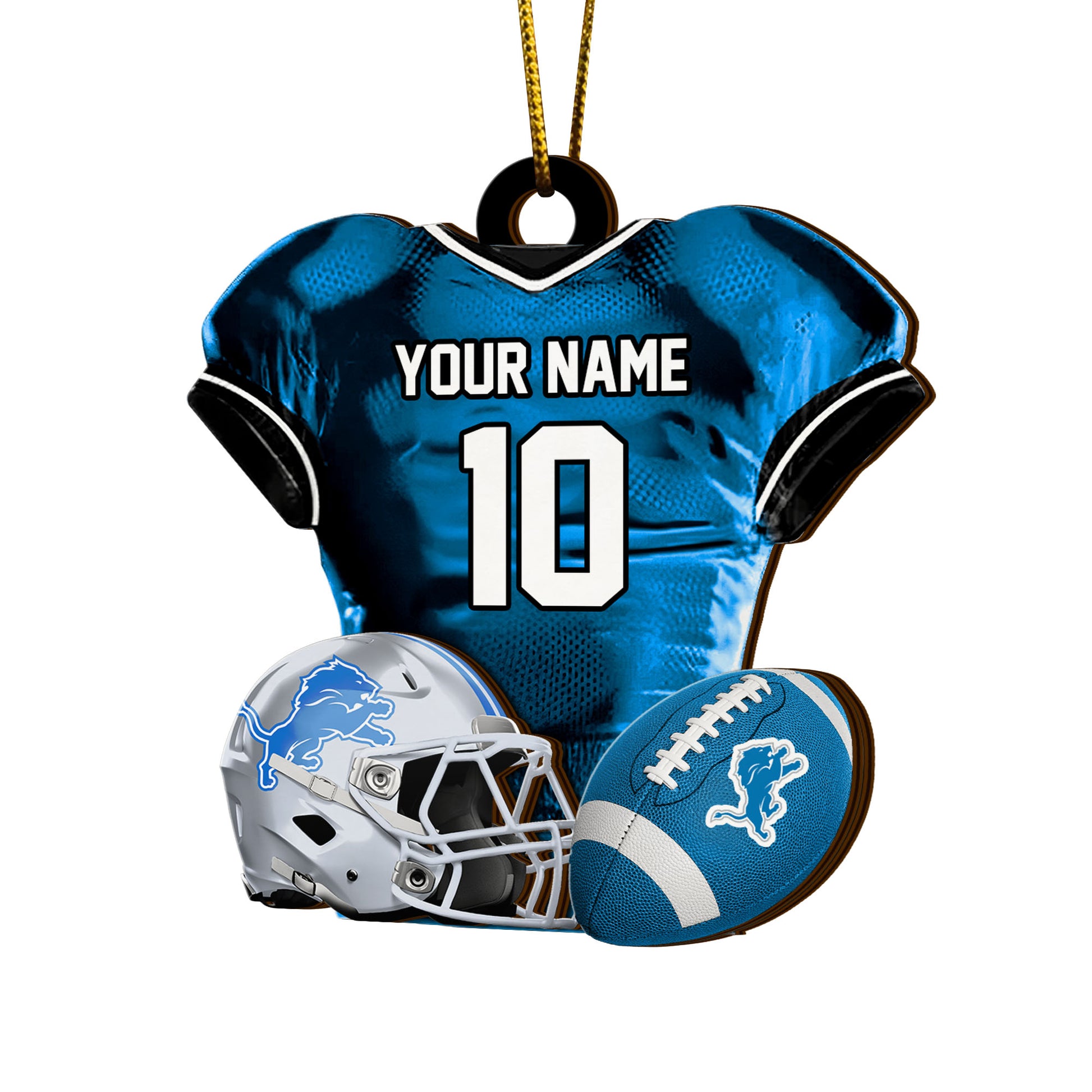 Detroit Lions 2 Layered Piece Wooden Ornament Custom Name And Number, Sport Team Ornament, Sport Gifts ETRG-52175