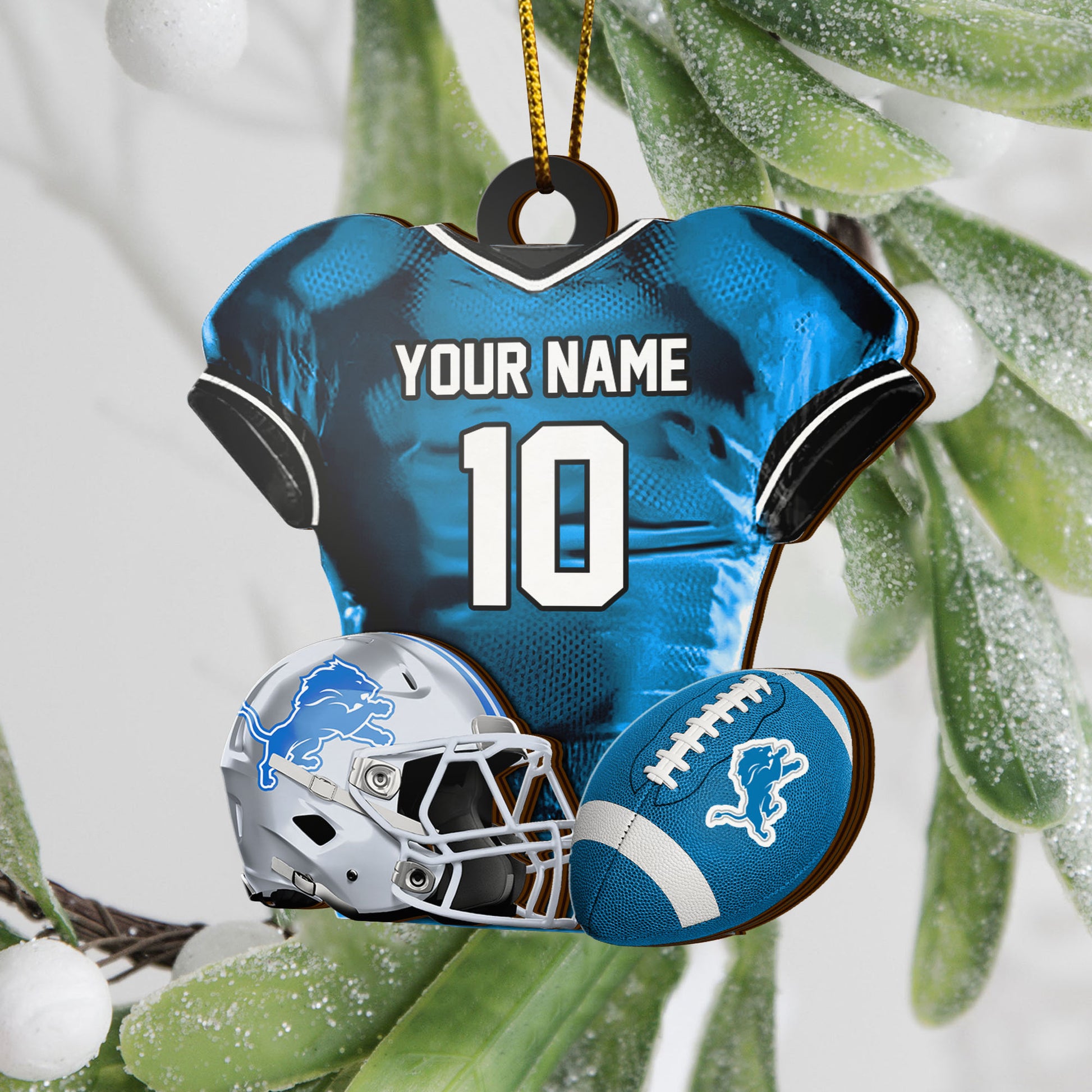 Detroit Lions 2 Layered Piece Wooden Ornament Custom Name And Number, Sport Team Ornament, Sport Gifts ETRG-52175