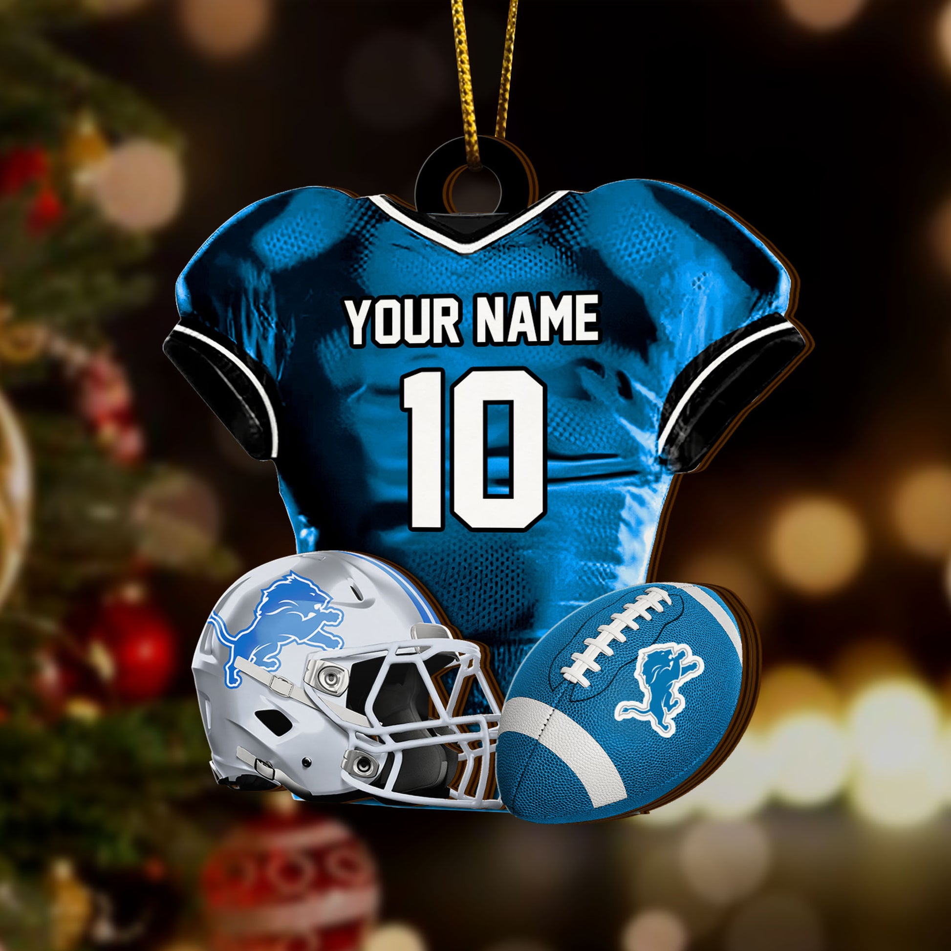 Detroit Lions 2 Layered Piece Wooden Ornament Custom Name And Number, Sport Team Ornament, Sport Gifts ETRG-52175