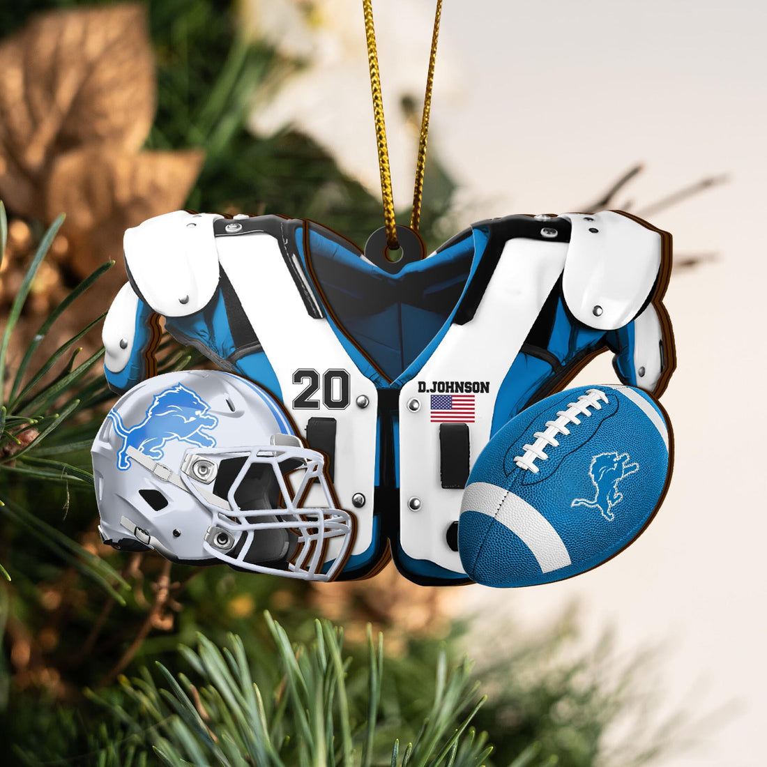 Detroit Lions 3 Layered Piece Wooden Ornament Custom Your Name And Number, Sport Ornament, Sport Hanging Decorations ETRG-51975