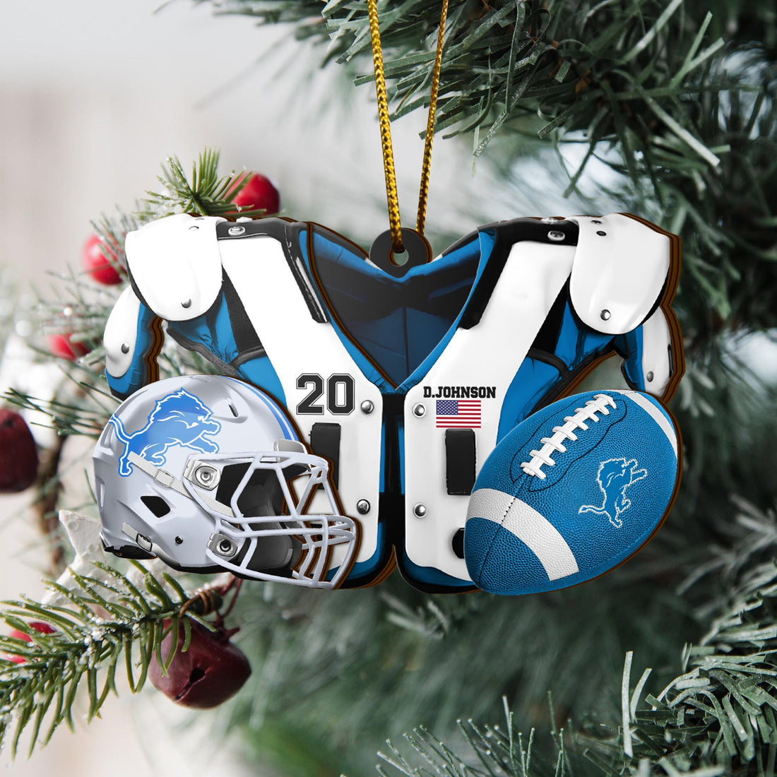 Detroit Lions 3 Layered Piece Wooden Ornament Custom Your Name And Number, Sport Ornament, Sport Hanging Decorations ETRG-51975
