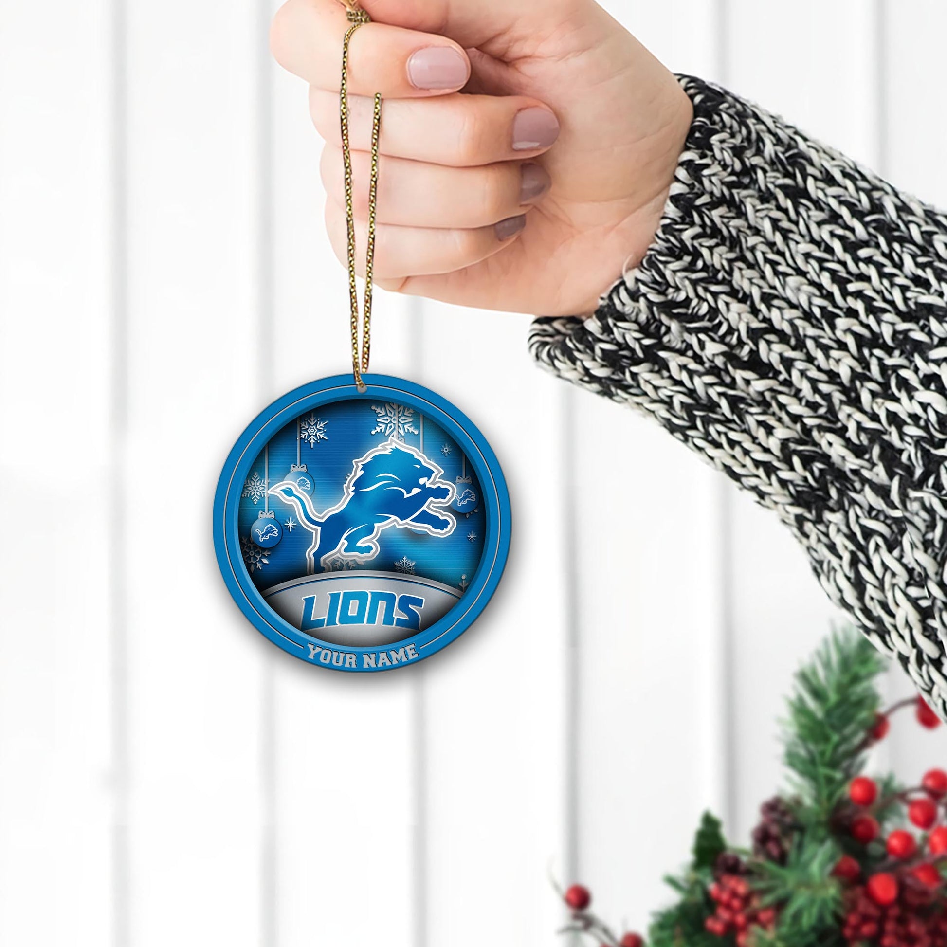 Detroit Lions Circle Aluminium Custom Ornament 2 Side Trending New Arrivals H52912 ETUG311023