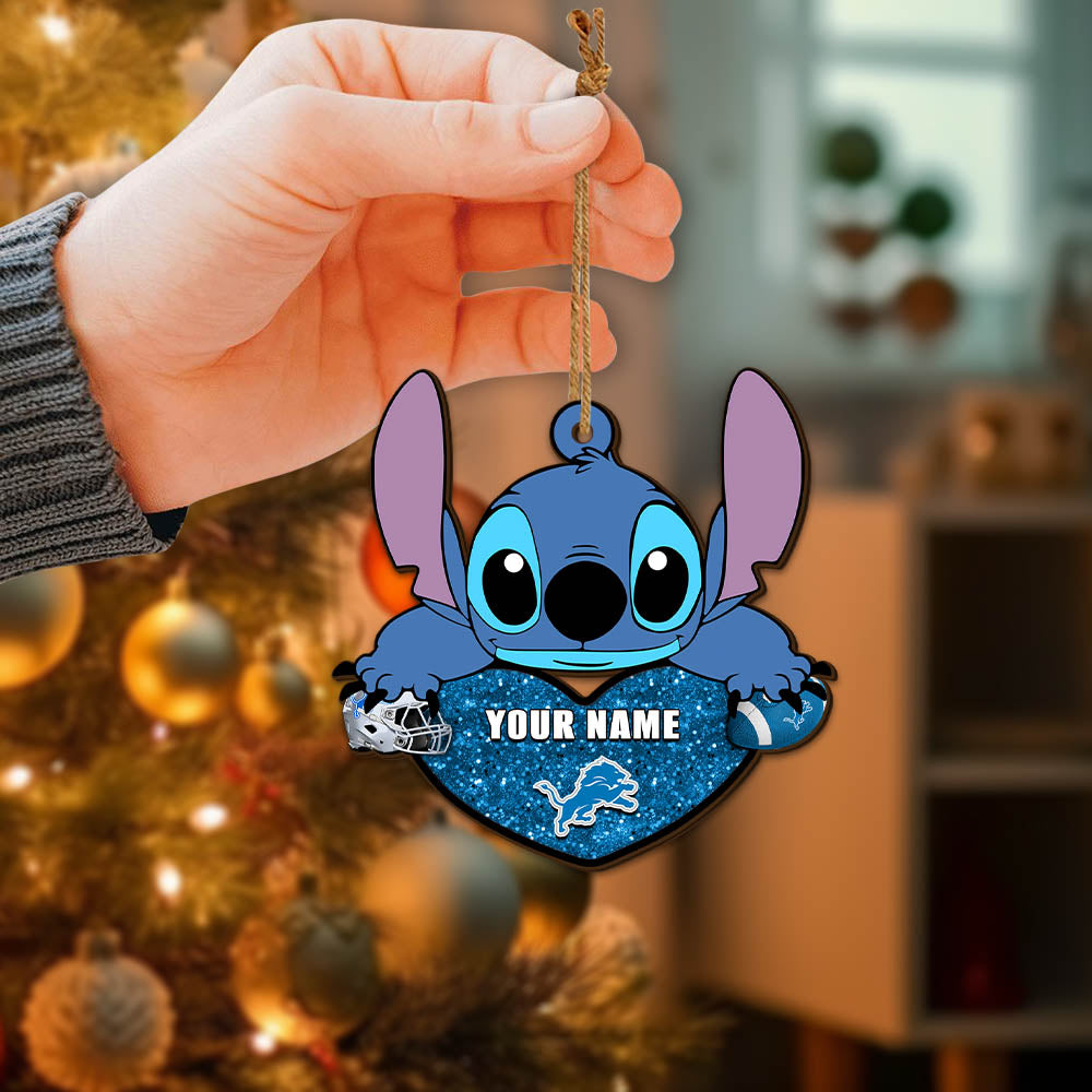 Detroit Lions Wooden Ornament Personalized Your Name , Football Team And St With Heart Ornament, Football Fan Gifts ETHY-52631