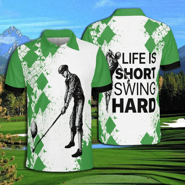 Golf Life Is Short Swing Hard Argyle Polo Shirt For Men