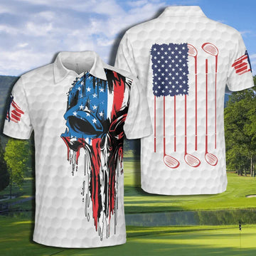 Golf American Skull Flag Polo Shirt For Men