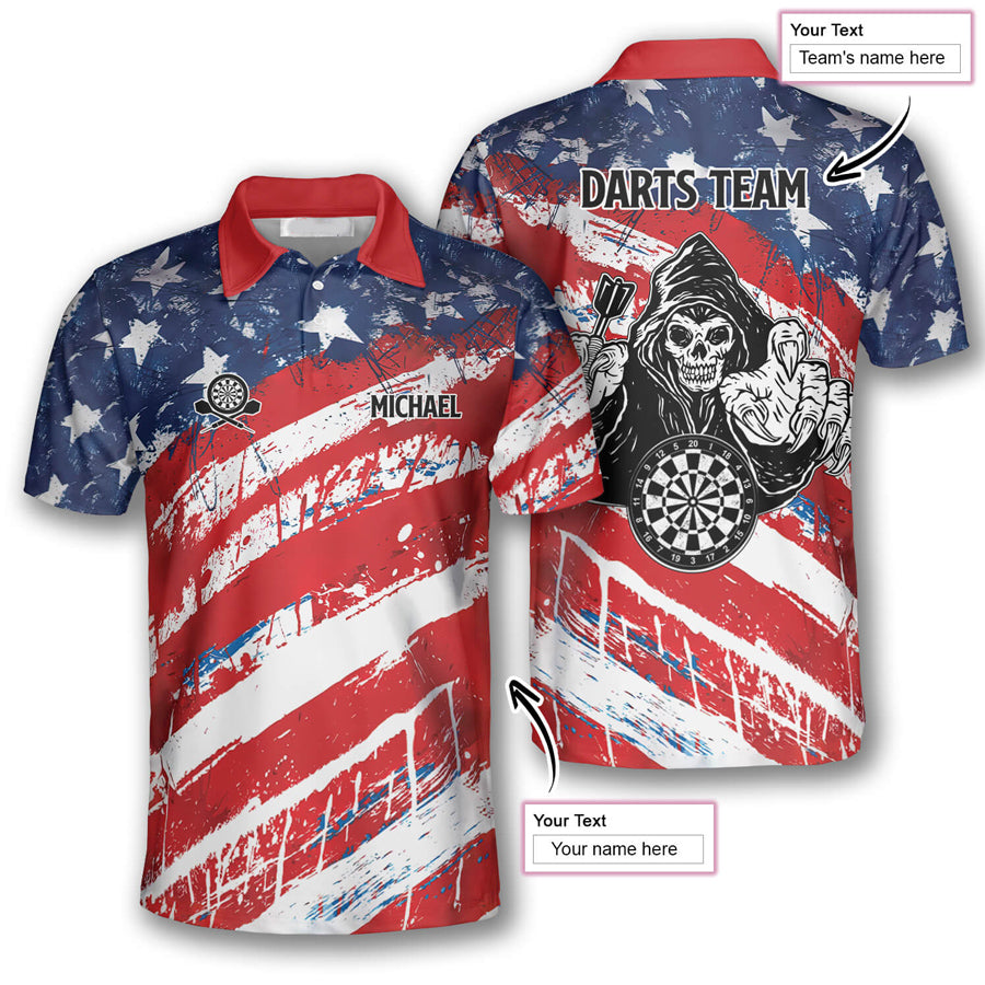 American Flag Athlete Custom Darts Polo Shirts for Men, Darts team player uniform, Darts love gift