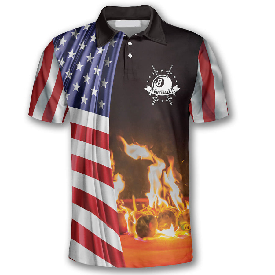 Pool Balls on Fire Custom Billiard Shirts for Men, Custom Billiard ball for Team, Men's Billiard Polo Shirts