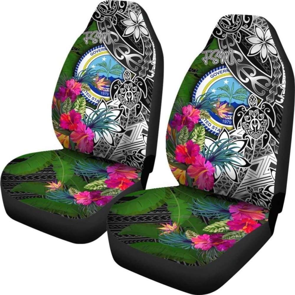 Federated States Of Micronesia Car Seat Covers - Turtle Plumeria Banana Leaf - Amazing Car Decoration