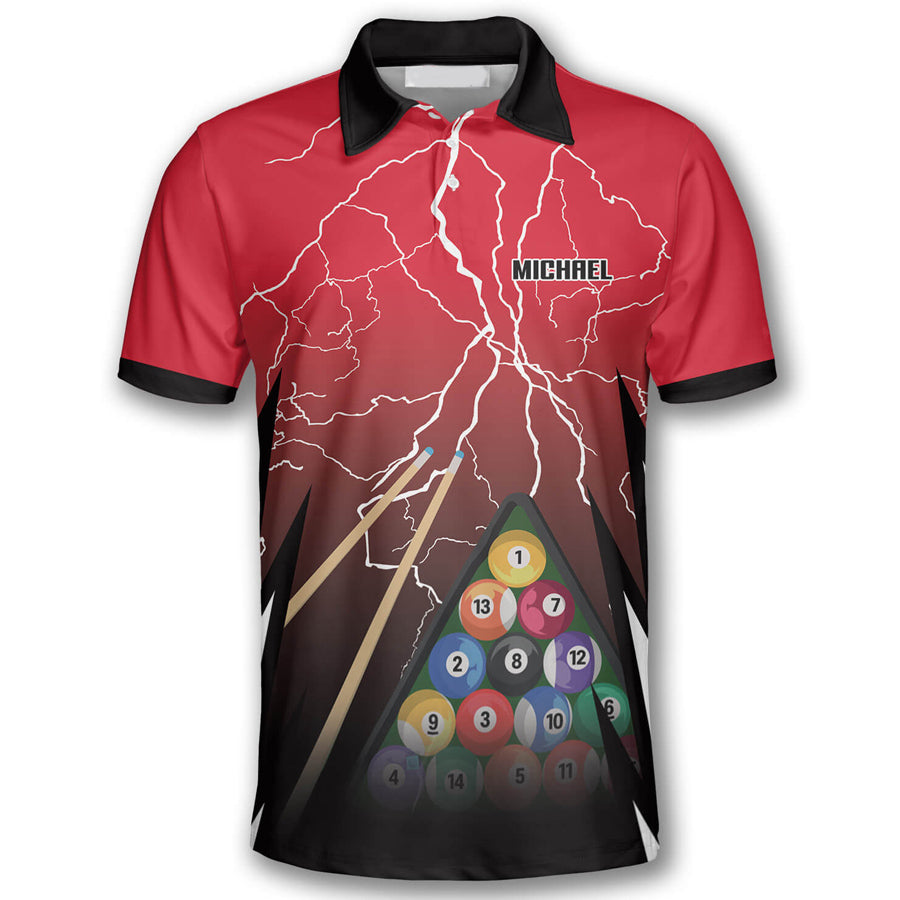 Thunder Lightning Red Version Custom Billiard Shirts for Men, Men's Billiard Polo Shirts, Custom Billiard ball for Team