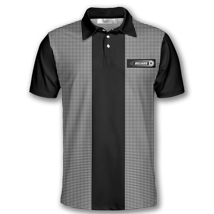 Billiard Gingham Print Custom Billiard Shirts for Men, Custom Billiard Shirts for Team, Men's Billiard Polo Shirts