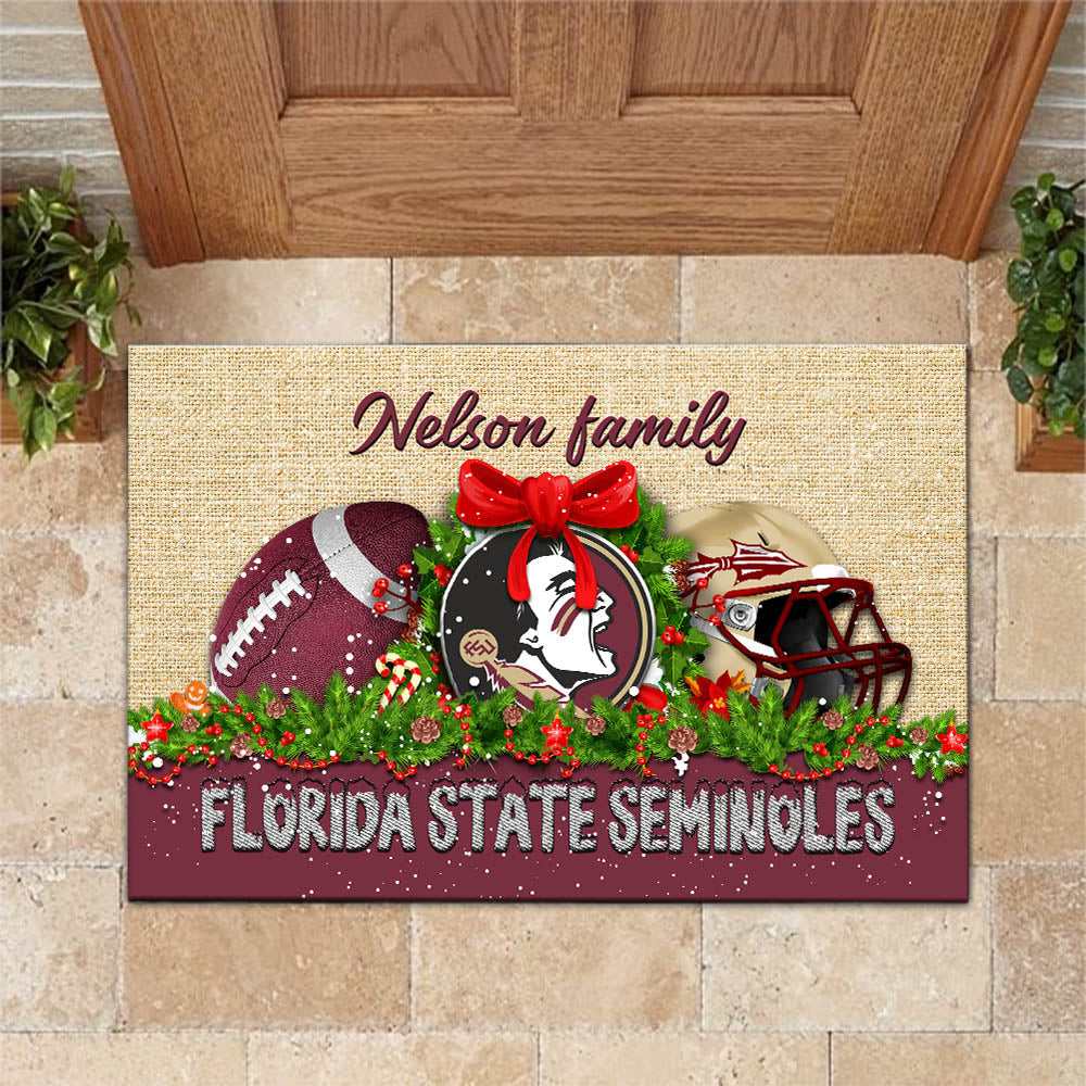 Florida State Seminoles Doormat Personalized Your Name, Sport Team Doormat, Christmas Gifts For Football Fan, Home Decor ETHY-52726