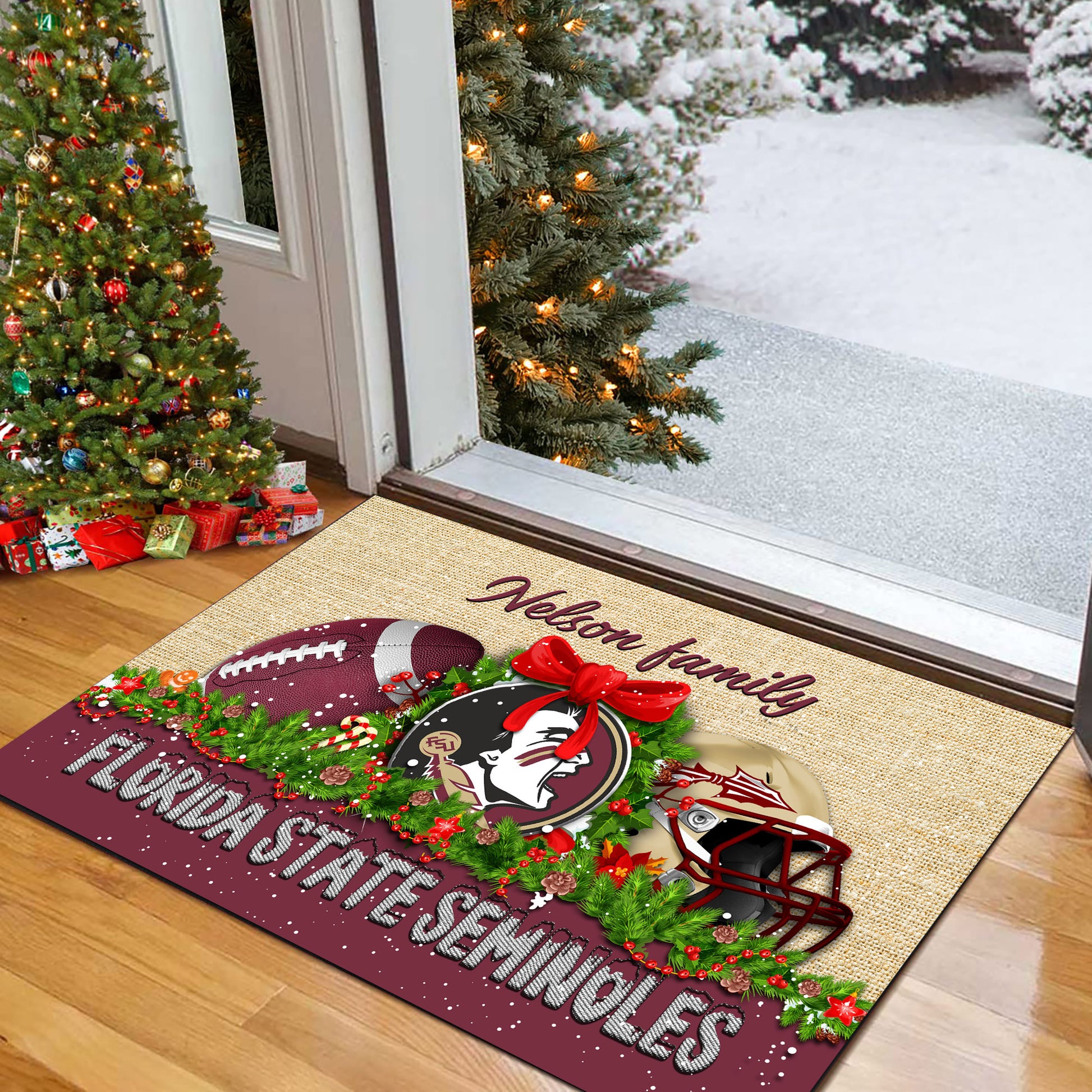 Florida State Seminoles Doormat Personalized Your Name, Sport Team Doormat, Christmas Gifts For Football Fan, Home Decor ETHY-52726