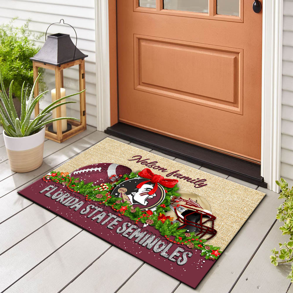 Florida State Seminoles Doormat Personalized Your Name, Sport Team Doormat, Christmas Gifts For Football Fan, Home Decor ETHY-52726