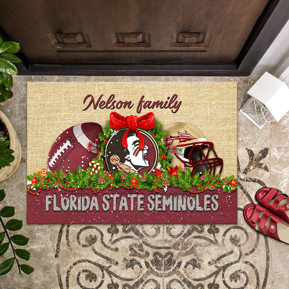 Florida State Seminoles Doormat Personalized Your Name, Sport Team Doormat, Christmas Gifts For Football Fan, Home Decor ETHY-52726