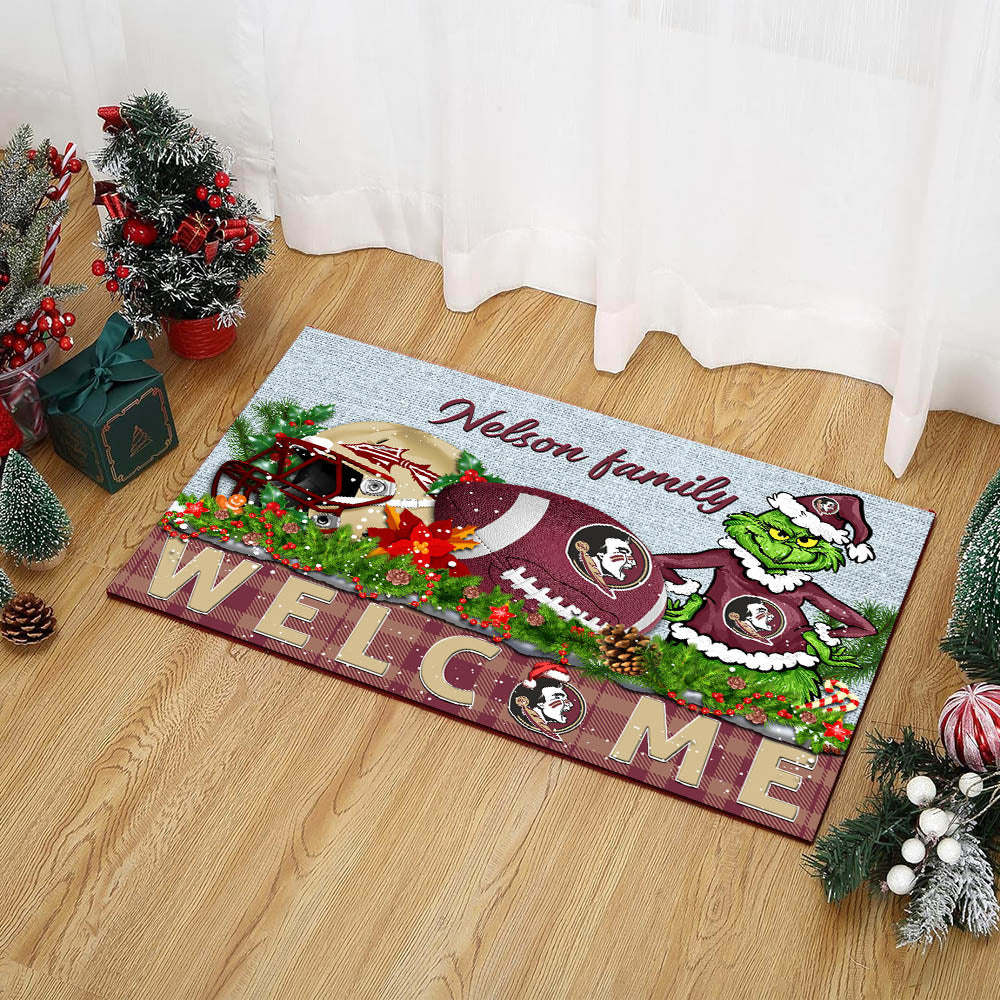 Florida State Seminoles Football Team Doormat Personalized Your Family Name, Sport And Grinch Doormat, Football Lovers Gifts, Home Decorations ETHY-53152