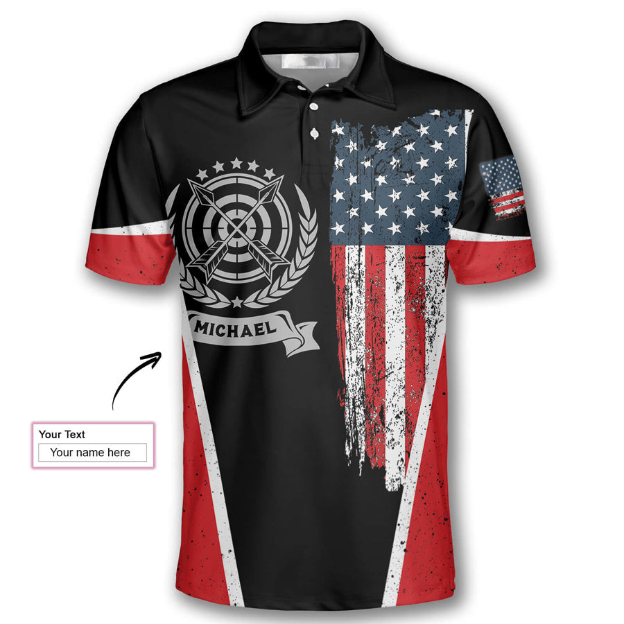 Archery Emblem American Flag Custom Archery Shirts for Men, Custom Archery Shirts for Team, Men's Archery Polo Shirts