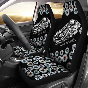 Halloween Car Seat Covers Skeleton In Coffin Leave Me Alone Cartoon Bloodshot Eyes Seat Covers