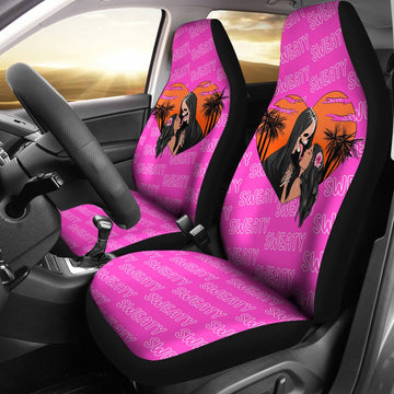 Halloween Car Seat Covers Sweaty Skeleton In Black Cloak Kiss The Girl Pink Seat Covers