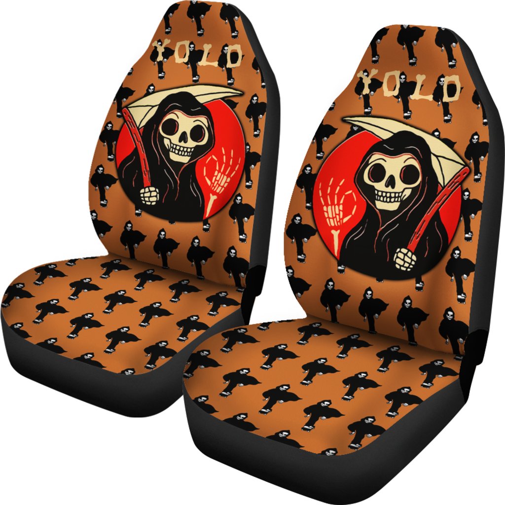 Halloween Car Seat Covers Death Reaper Yolo Roller Skating Patterns Seat Covers